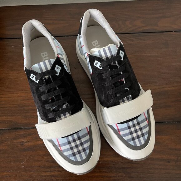 BURBERRY Men's Ramsey Blue Check Low-Top leather, suede, cloth Trainer Sneakers - Picture 6 of 15